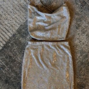 Sparkling Silver Sequin Two-Piece set